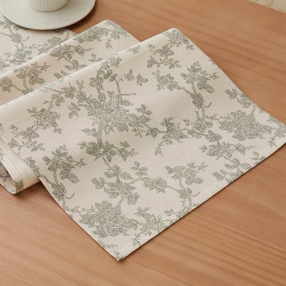 French Pastoral Farmhouse Table Runners, 13x108 Inch Green
