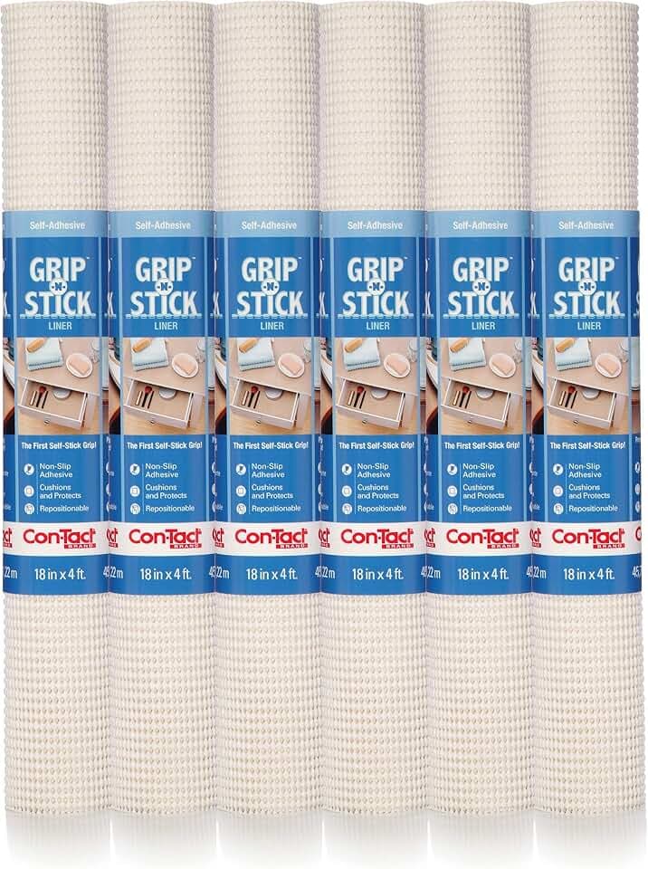 Con-Tact Brand Grip-N-Stick Durable Self-Adhesive Non-Slip Shelf and Drawer Liner, 18" x 4', White, 6 Rolls