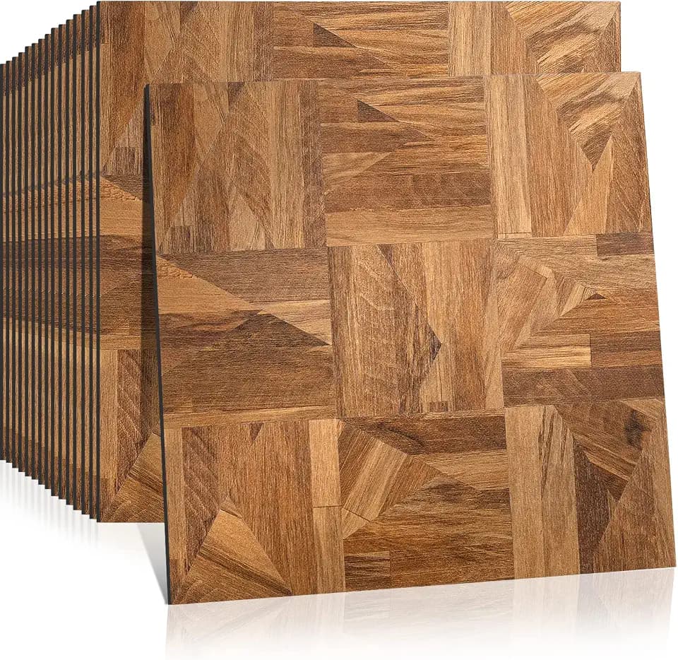 Midcard 10-Sheet Peel and Stick PVC Backsplash Tile, Natural Oak Triangle Puzzle
