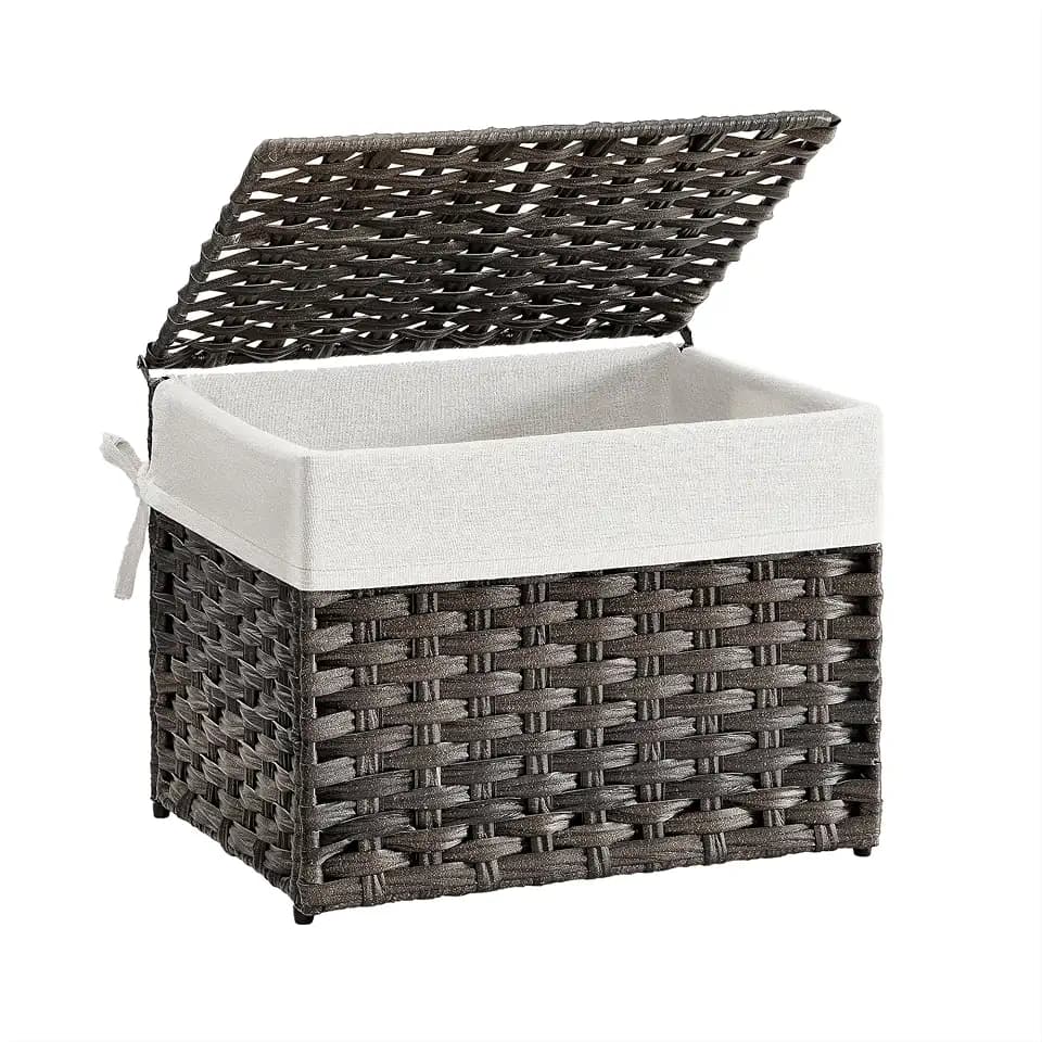SONGMICS Woven Storage Basket with Lid, 9.2 Gallon (35L), Foldable