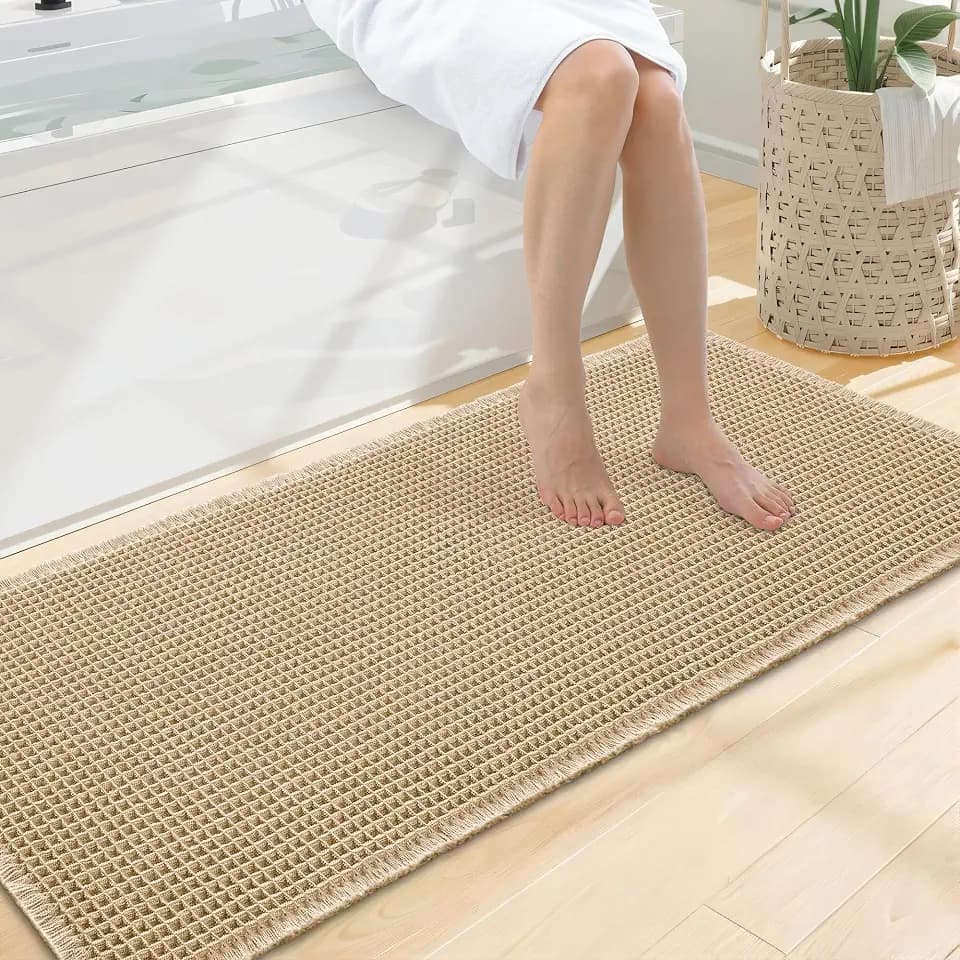 Smiry Waffle Bath Mat 47X20, Extra Soft Absorbent Bathroom Rugs, Brown