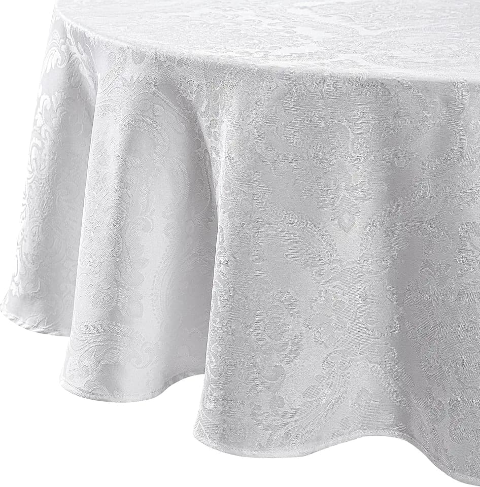 Caiden Elegance Damask Tablecloth, White - 70" W x 70" L Round