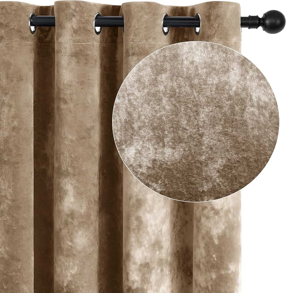 SNITIE Amber Beige Crushed Velvet Curtains 52" x 96" with Grommets-2P