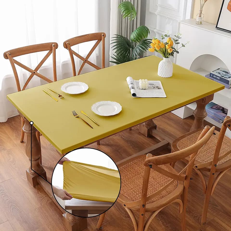 Spandex Rectangle Fitted Table Cover, Washable Non Pilling Breathable Fabric Indoor Tablecloth Elastic Band for Dining Kitchen Party Banquet Decoration 42 x 72 Inch Yellow