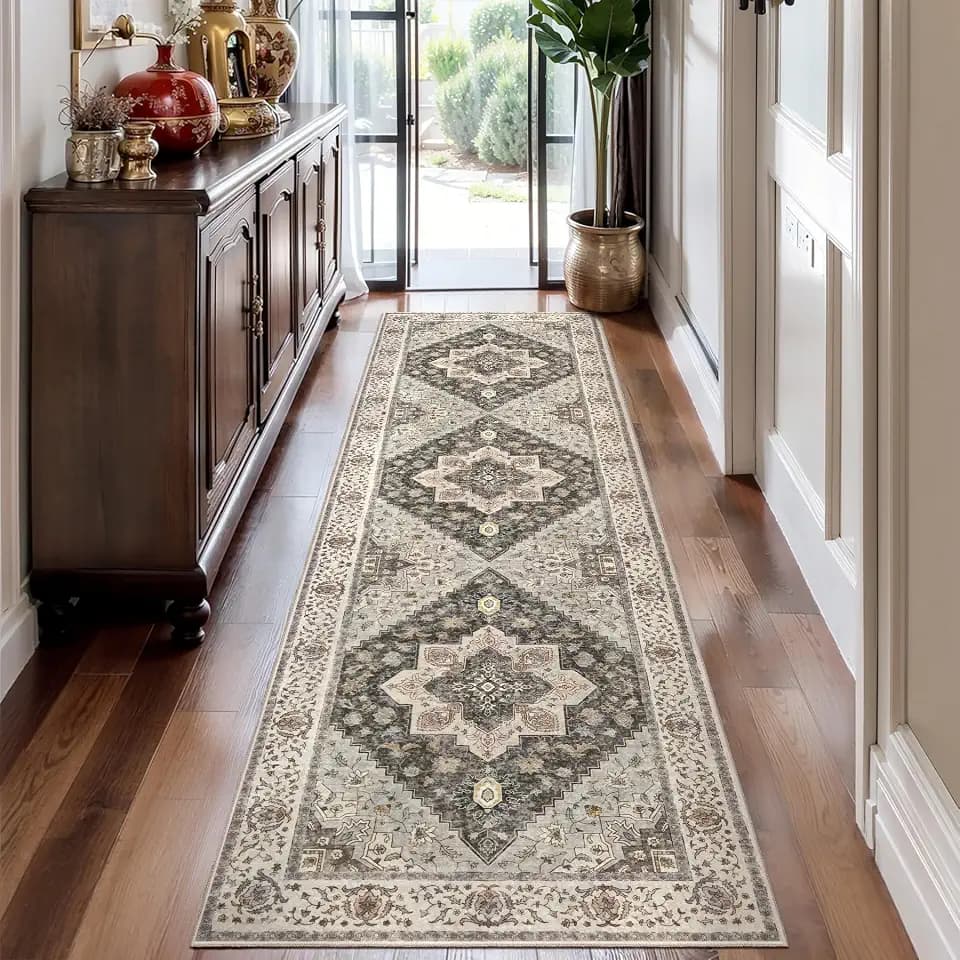 Tangsoo 2.6x8 Washable Runner Rugs for Hallway, Non Slip Vintage Grey/Multi