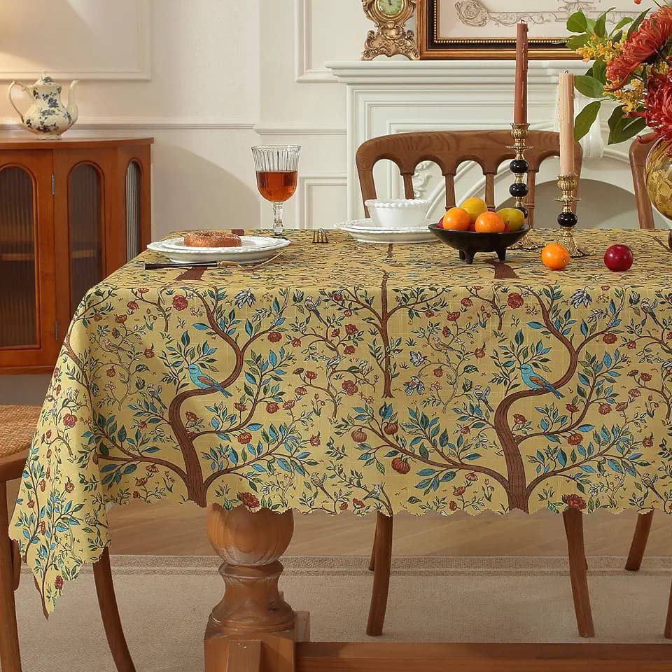 Rectangle Waterproof Tablecloth Linen Textured Table Cloth,Stain and Wrinkle Resistant Washable Fabric Table Cover for Dining, Party, Camping and Outdoor, 60 x 120 Inch, Trees