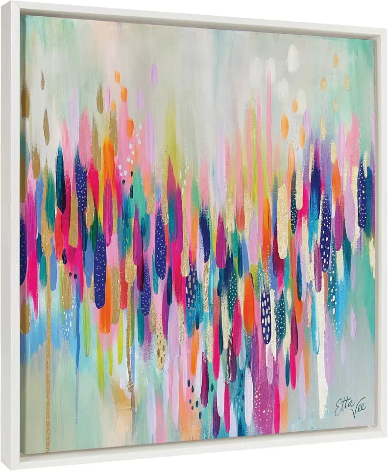 Kate and Laurel Sylvie Brushstroke 154 Framed Canvas Wall Art by EttaVee, 22x22 White, Modern Abstract Colorful Fun Art for Wall