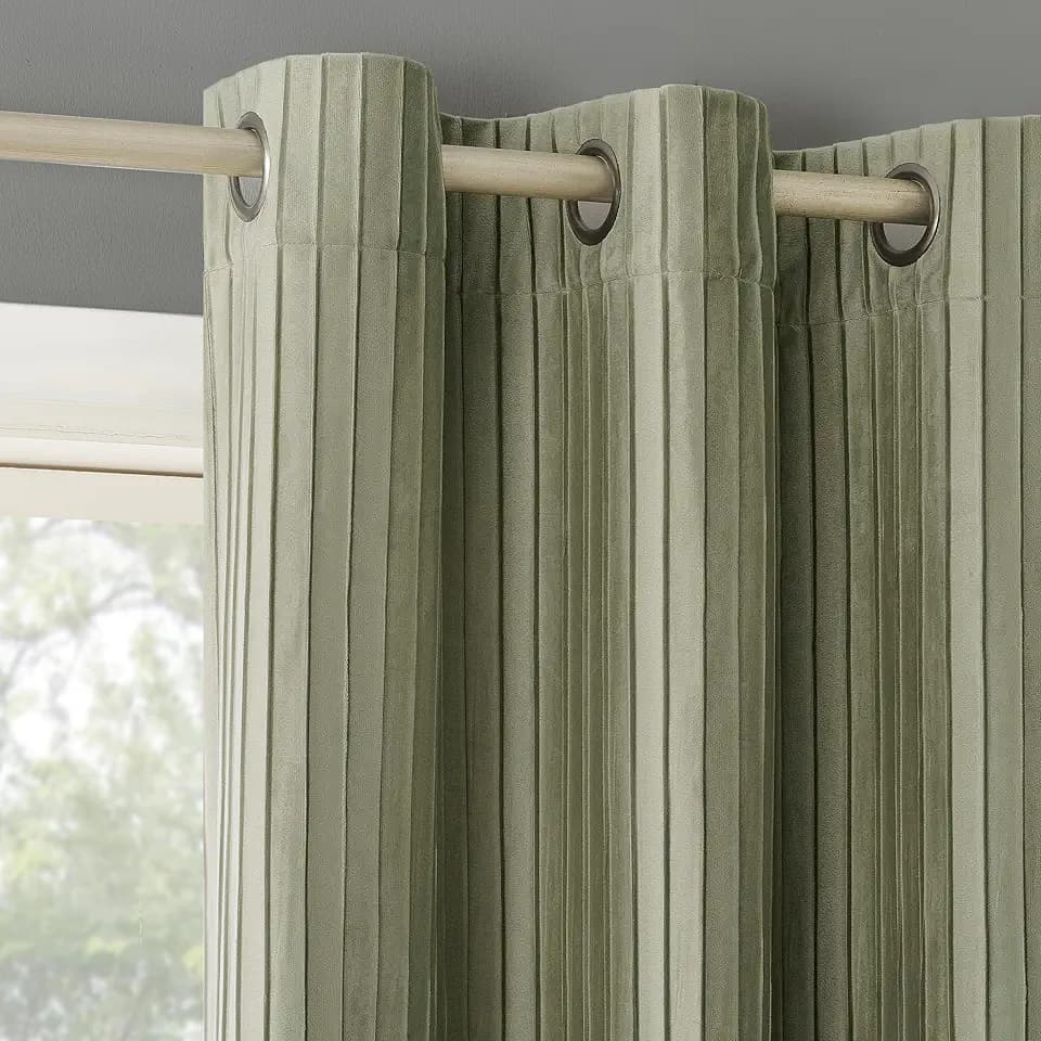 Sun Zero Scarlett 2-Pack Pleated Velvet Noise Reducing Blackout Grommet Curtain Panel Pair, 80" x 84", Sage Green