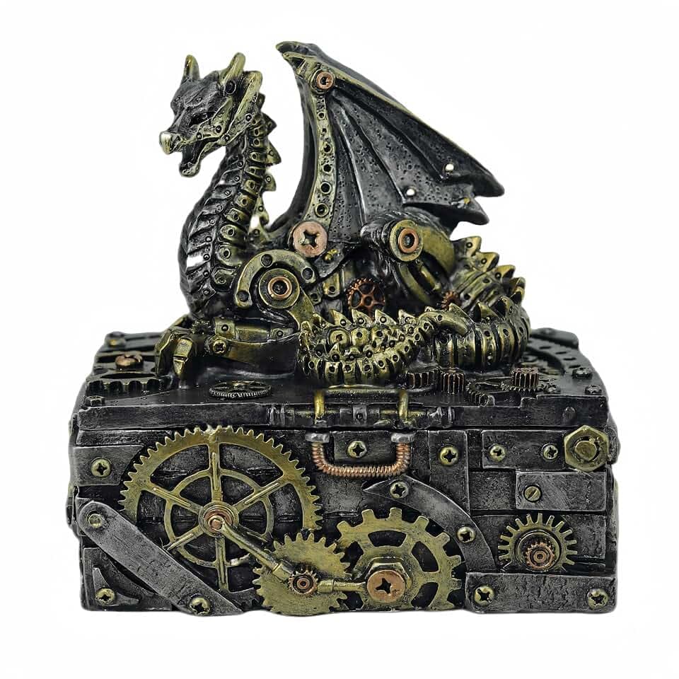 7'' H Steampunk Dragon Statue Trinket Box Fantasy Medieval Decor