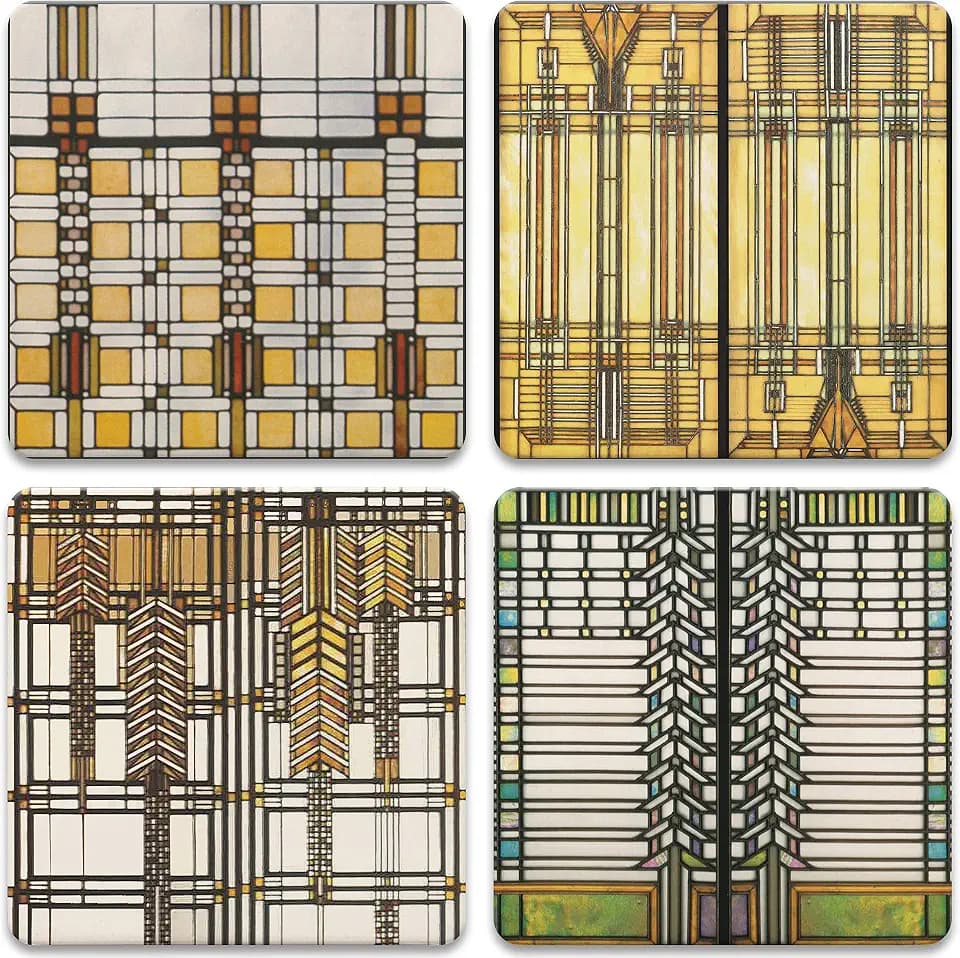 CoasterStone Absorbent Coasters, 4-1/4-Inch, "Frank Lloyd Wright Art Glass Collection", Set of 4