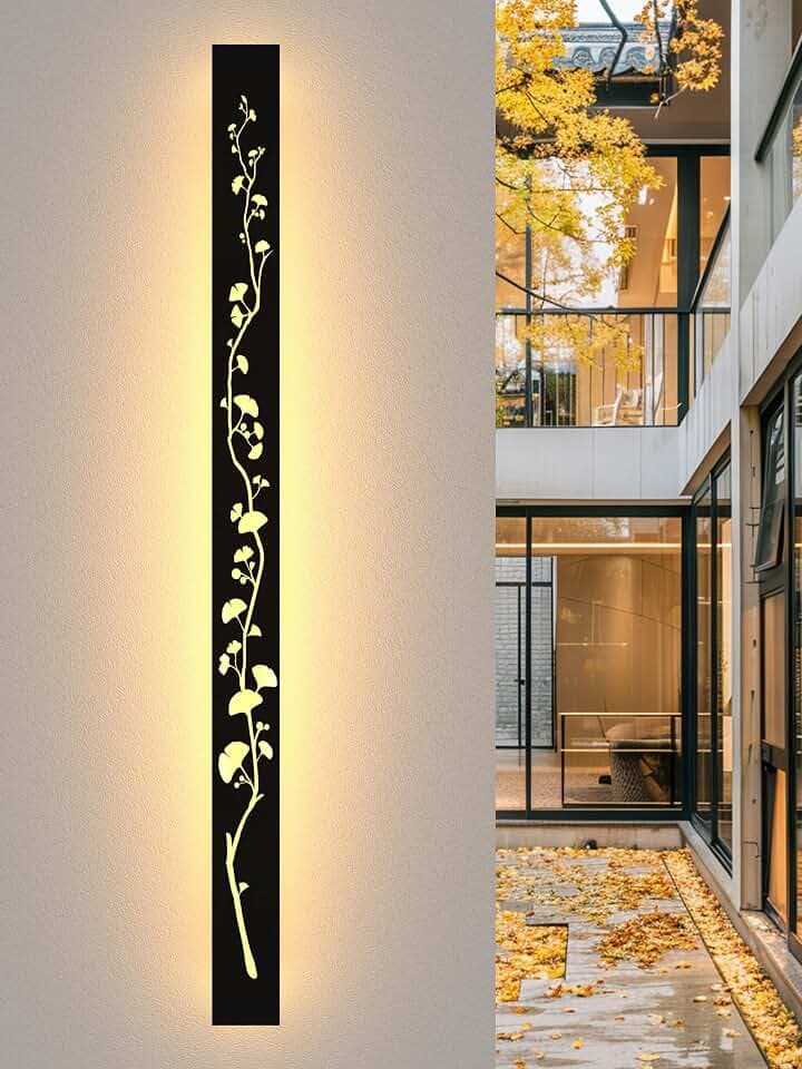 AOEH LED Wandlampe Aussen Lange Wandleuchte Ginkgo Wandlampe Schwarz Lang Ip65 Wasserdicht 3000k 40W Aluminium Villa Wandleuchte Für Gärten Terrassen Wohnzimmer Innen Wandleuchten Außenleuchte,115CM