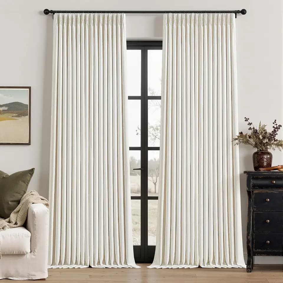 Natural Pinch Pleated Linen Blackout Curtains 102 Inches Long for Bedroom