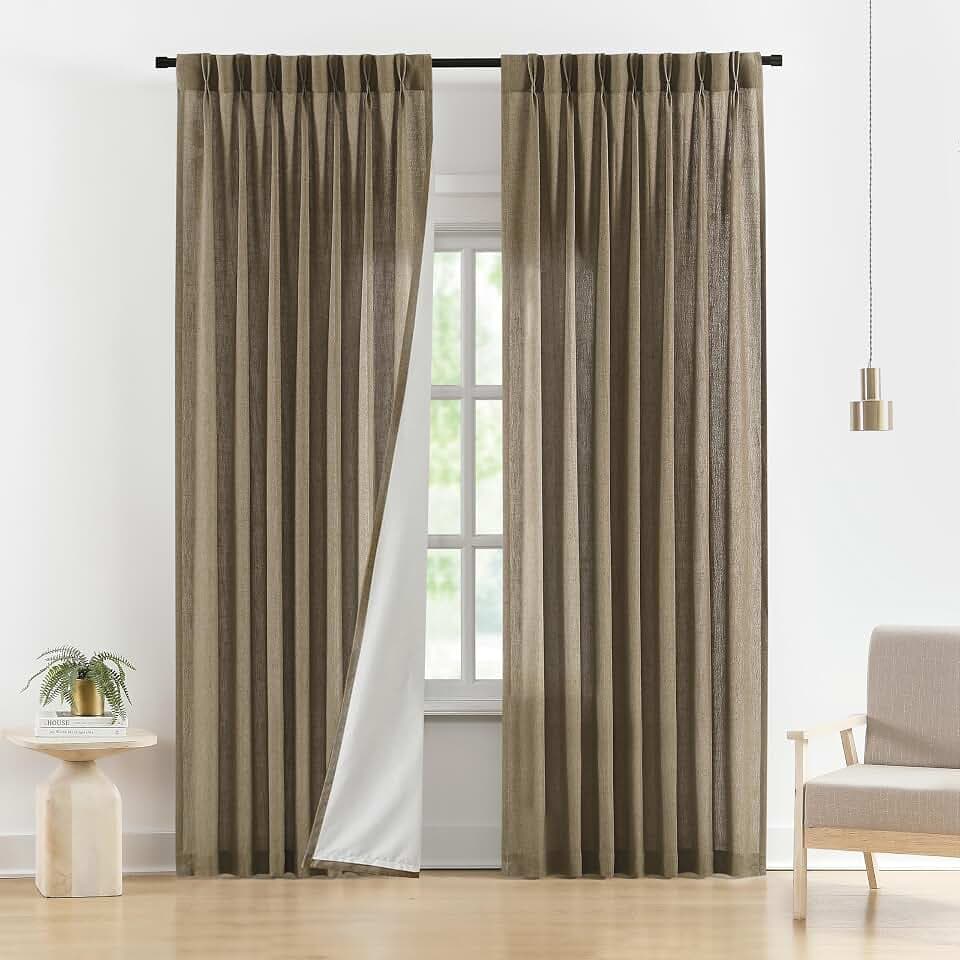 Vision Home Brown Pinch Pleated Light Filtering Curtains 90 inch Length