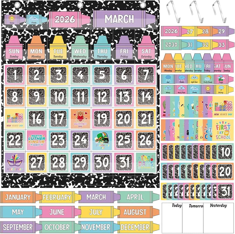 Tinlade Classroom Calendar Pocket Chart Oxford Cloth 115 Cards 24x28 Inch
