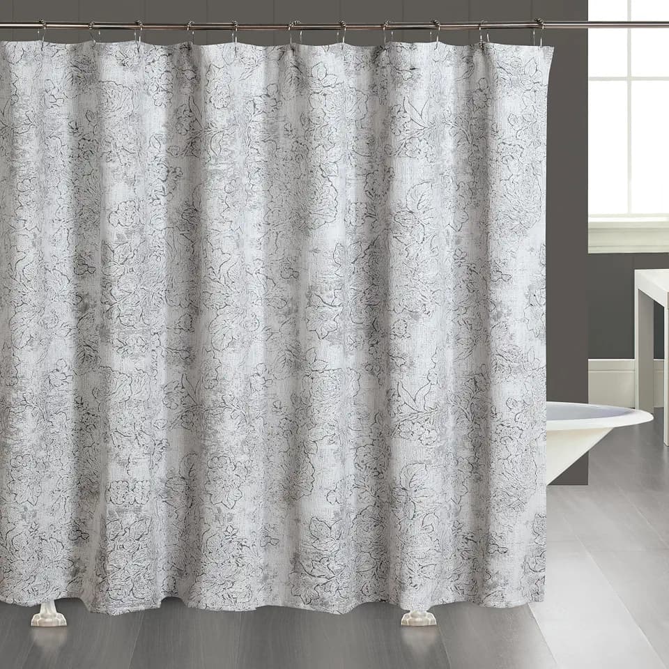 Dainty Home Shelley Heavy Jacquard Floral Textured Fabric Soft Polyester Shower Curtain, 72" x 72"