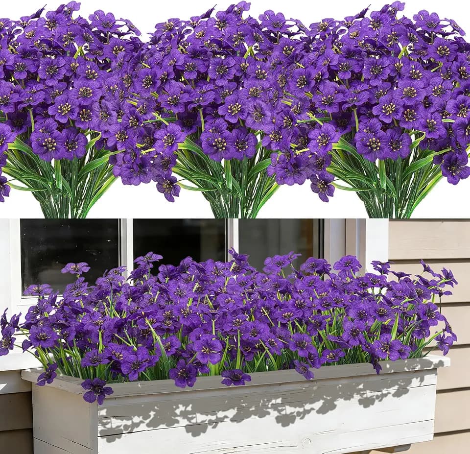 24 Pcs Artificial Flowers for Outdoors Decoration, Purple
