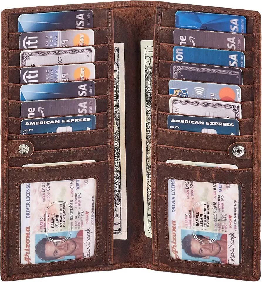 Long Wallet for Men Women Leather Slim Bifold RFID Blocking Card Holder