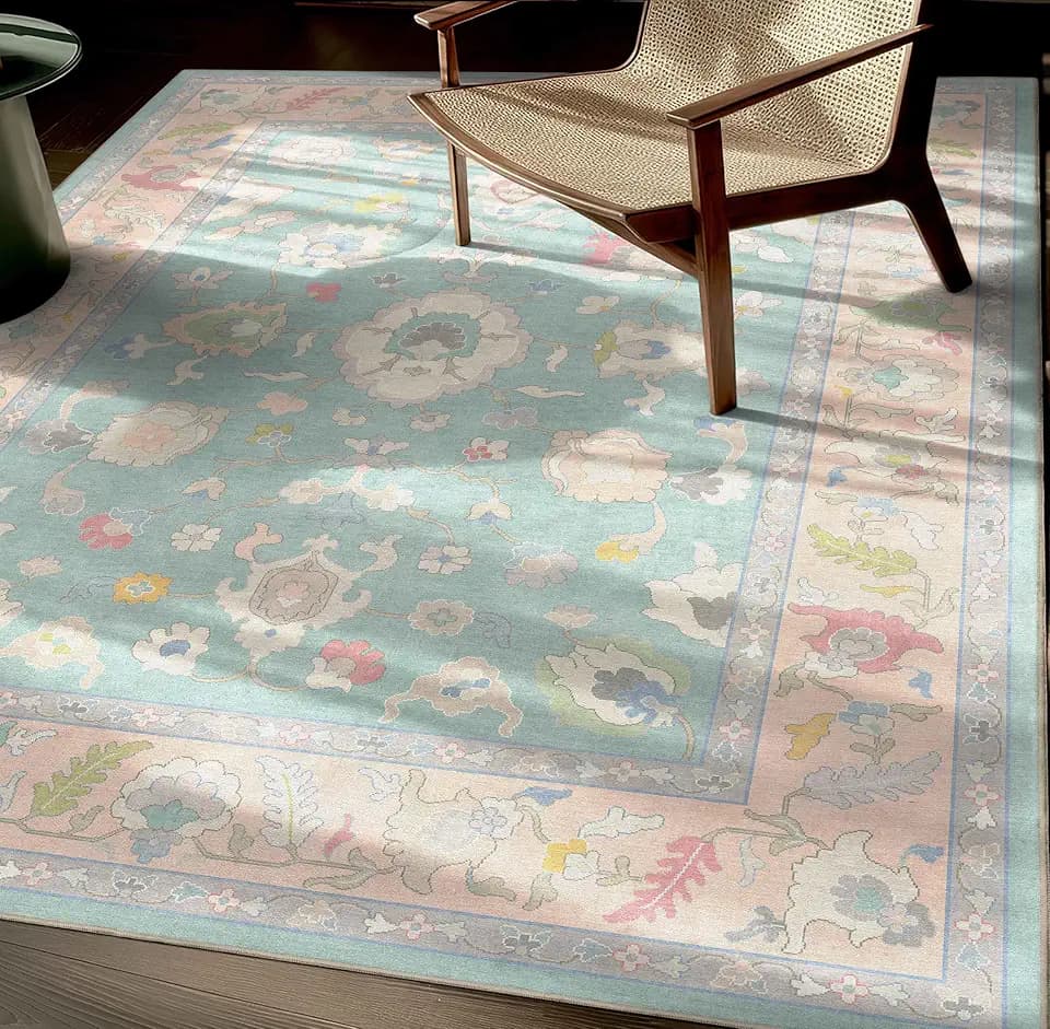 Well Woven Ushak Konya Green 5'3" x 7'3" Area Rug for Living Room and Dining Room - Updated Traditional Pastel Design, Easy Clean, Floor-Friendly Backing