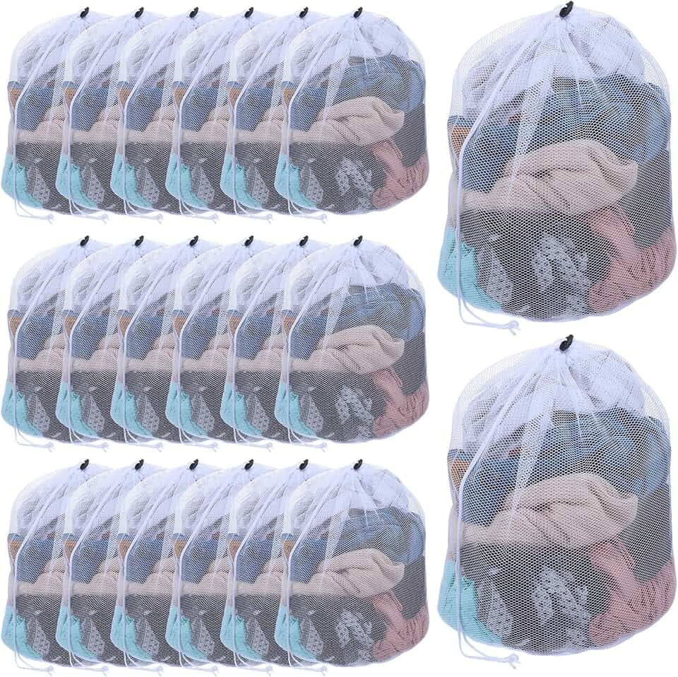 20 Pack Mesh Laundry Bags Bulk with Drawstring 24x20'' Hanging Dry Cleaning