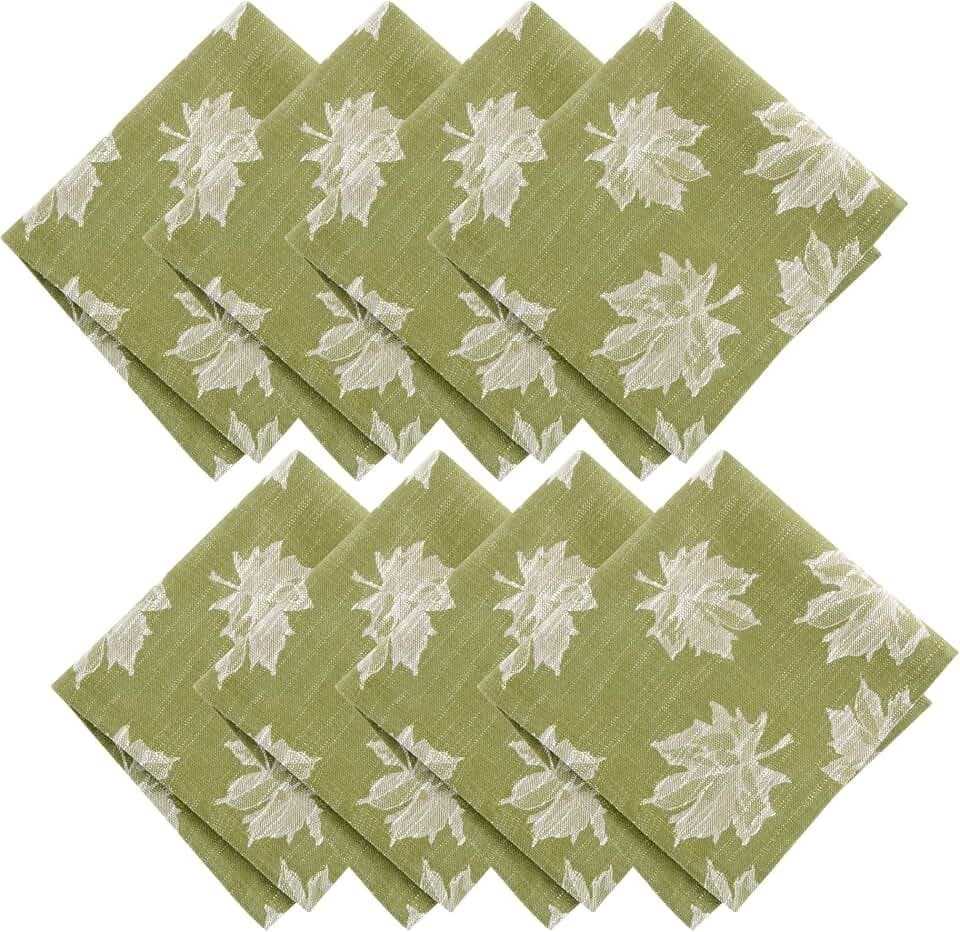 Falling Leaves Jacquard Napkins, Set of 8, Green - 17" W x 17" L