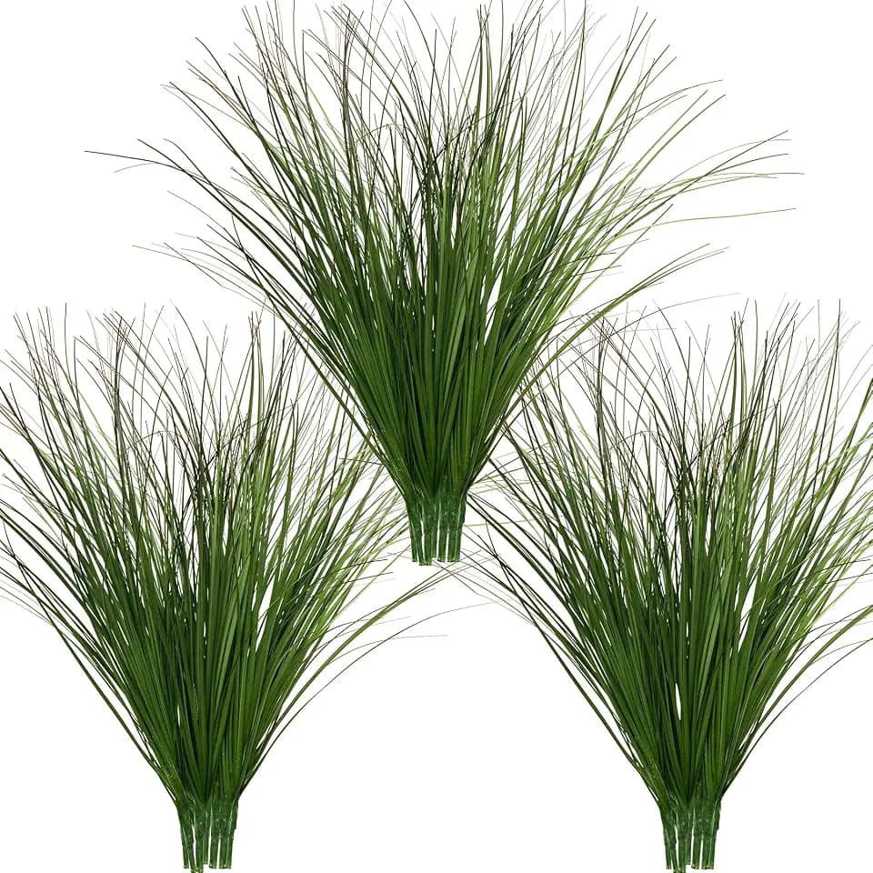 Ttranewsoo Artificial Grass Plants for Outdoor Planters, 24 Pcs 16.5 Inch Dark Green Fake Tall Grass, Faux Outdoor Plants and Greenery for Porch Pots, Patio, Garden, Entryway and Home Decor