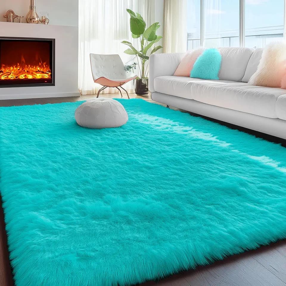 Soft Fluffy Teal Area Rugs for Bedroom Kids Room Shag Furry Carpet 4' x 6'