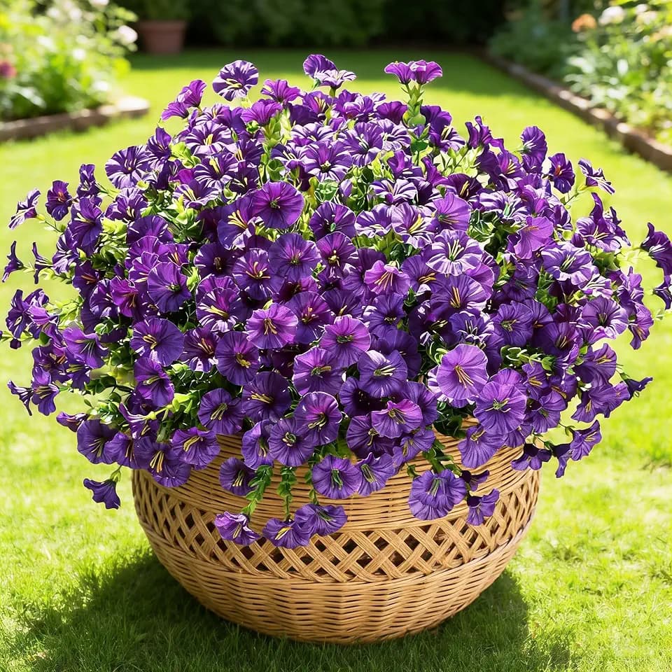 12 Bundles Artificial Flowers for Outdoors, Faux Silk Morning Glory(Purple)