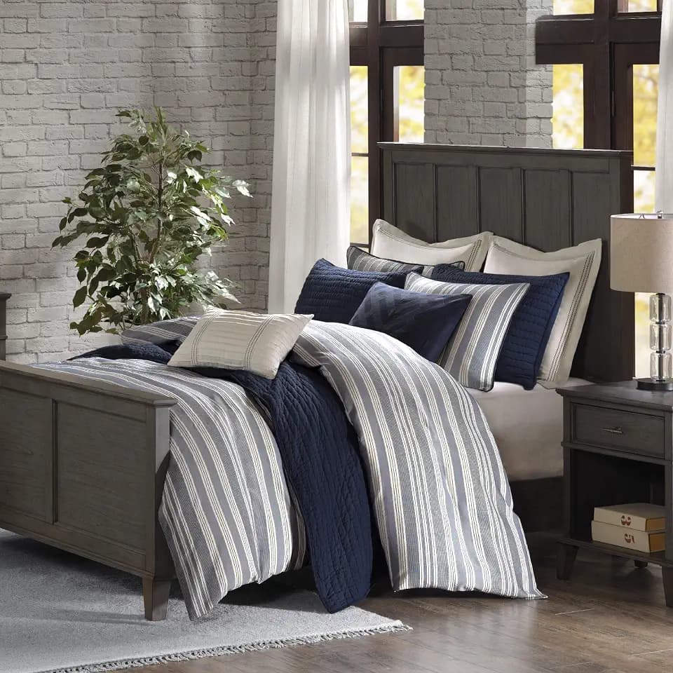 Madison Park Signature King Stripe Comforter Set Blue 10PC