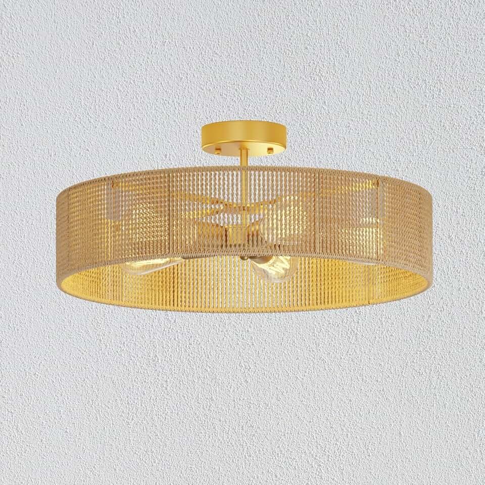 24" Rattan Light Fixture, Boho Light Fixture (Not Included Bulb)