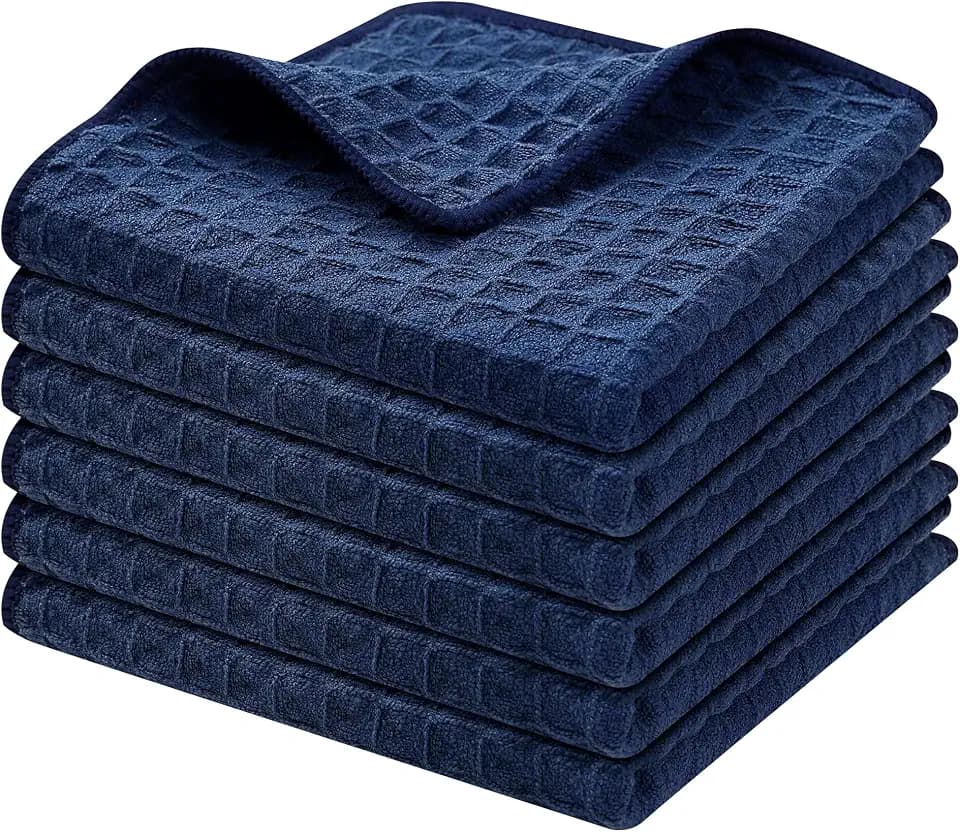 Homaxy Microfiber Waffle Weave Kitchen Dish Cloths, 6 Pack, Navy Blue