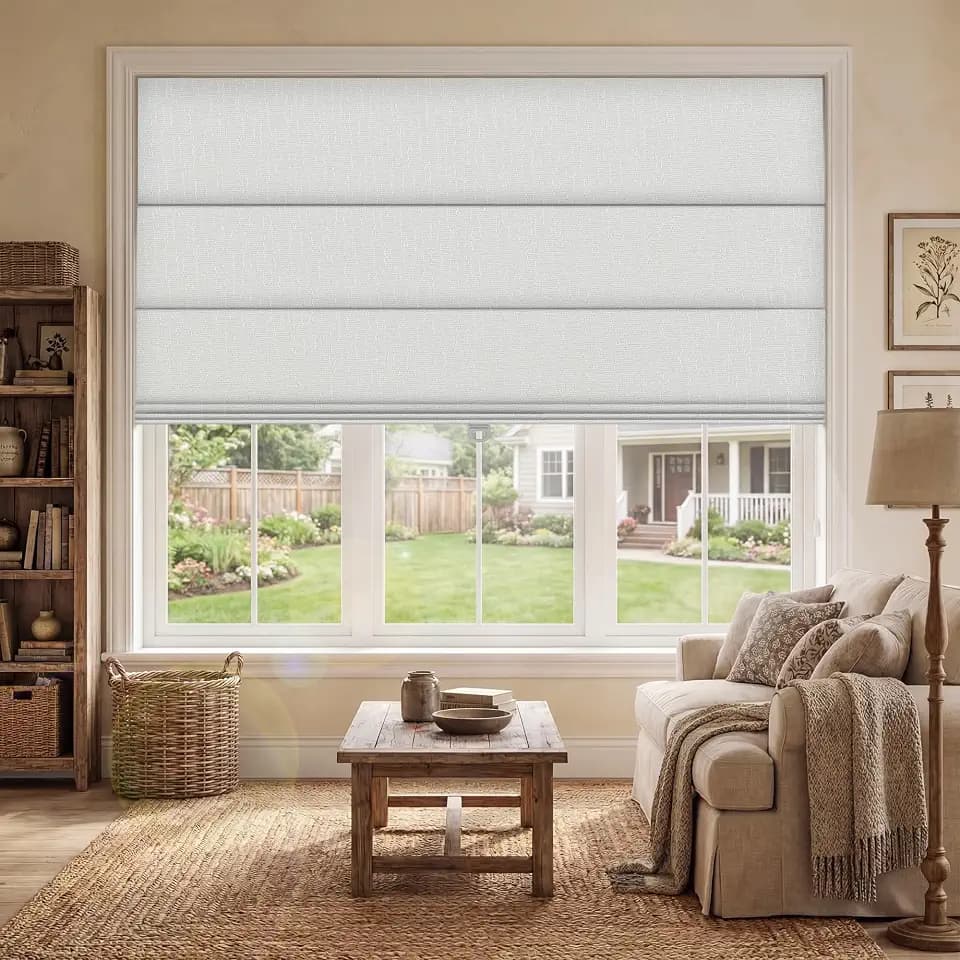 BERISSA Cordless Roman Shades for Indoor Windows Blackout,Pull Down Linen Fabric Roman Blinds,Privacy Window Shades for Door Windows,Bedroom,Office,Easy to Install,Blackout White,36" W x 64" H