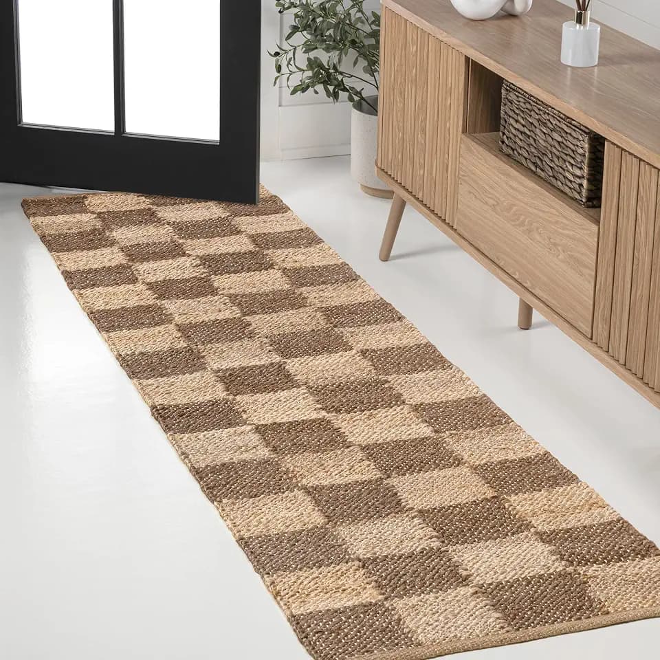 JONATHAN Y Theo Woven Jute Checkerboard Natural/Brown Runner Rug, 2x10, Modern, Farmhouse, Rustic, Lodge, Easy-Cleaning for Living Room, Bedroom, Kitchen, Non-Shedding (NRF203A-210)