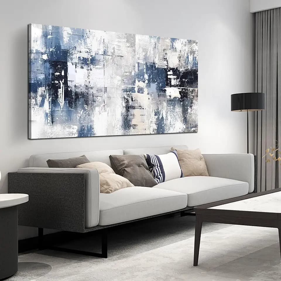 Prepeyssee White and Blue Abstract Canvas Wall Art for Living Room Bedroom Home Office Large Modern Grey Abstract Canvas Prints Picture Ready to Hang Size 29x59