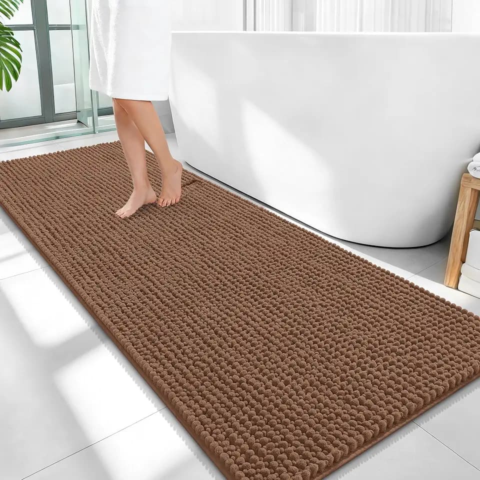 OLANLY Thick Chenille Bathroom Runner Rugs 59x24, Absorbent Bath Mat, Mocha