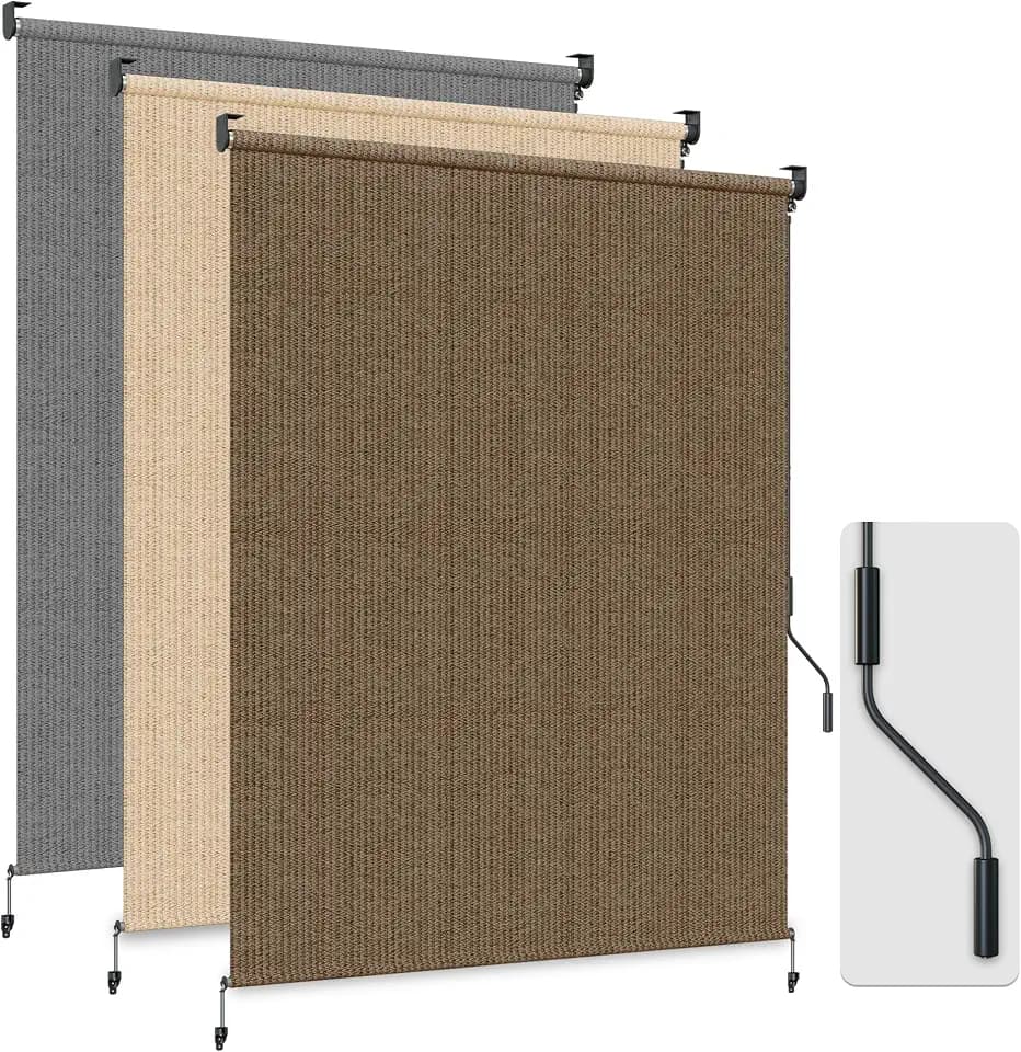 HOMEDEMO Outdoor Roller Shades for Patio, 6'W x 6' H Roll up Shade for Outside, Sun Roller Shade Cloth Roll Blinds Cordless Waterproof for Porch Gazebo Pergola Balcony Backyard Mocha