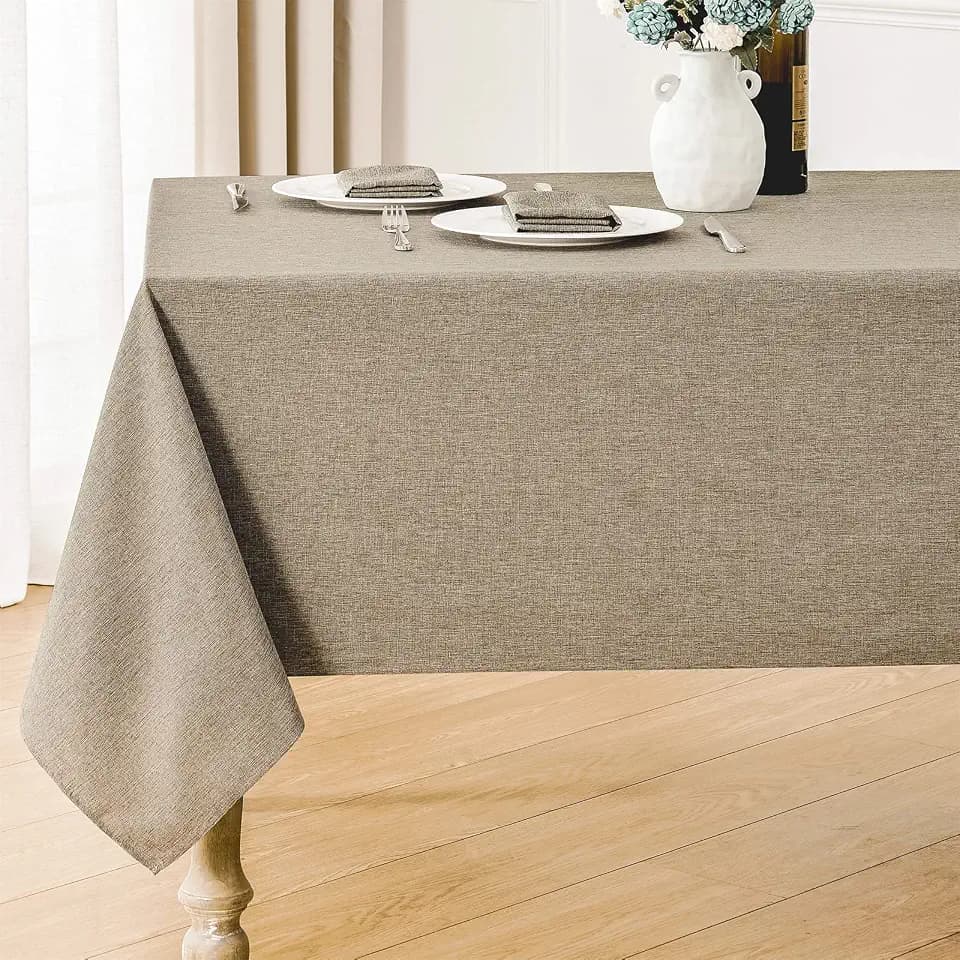 Veblandy Rectangle Tablecloth Linen Textured Waterproof & Stain Resistant Table Cloth Wrinkle Free Decorative Fabric Farmhouse Table Cover for Dining/Party/Buffet/Wedding, 60 x 104 Inch, Mocha