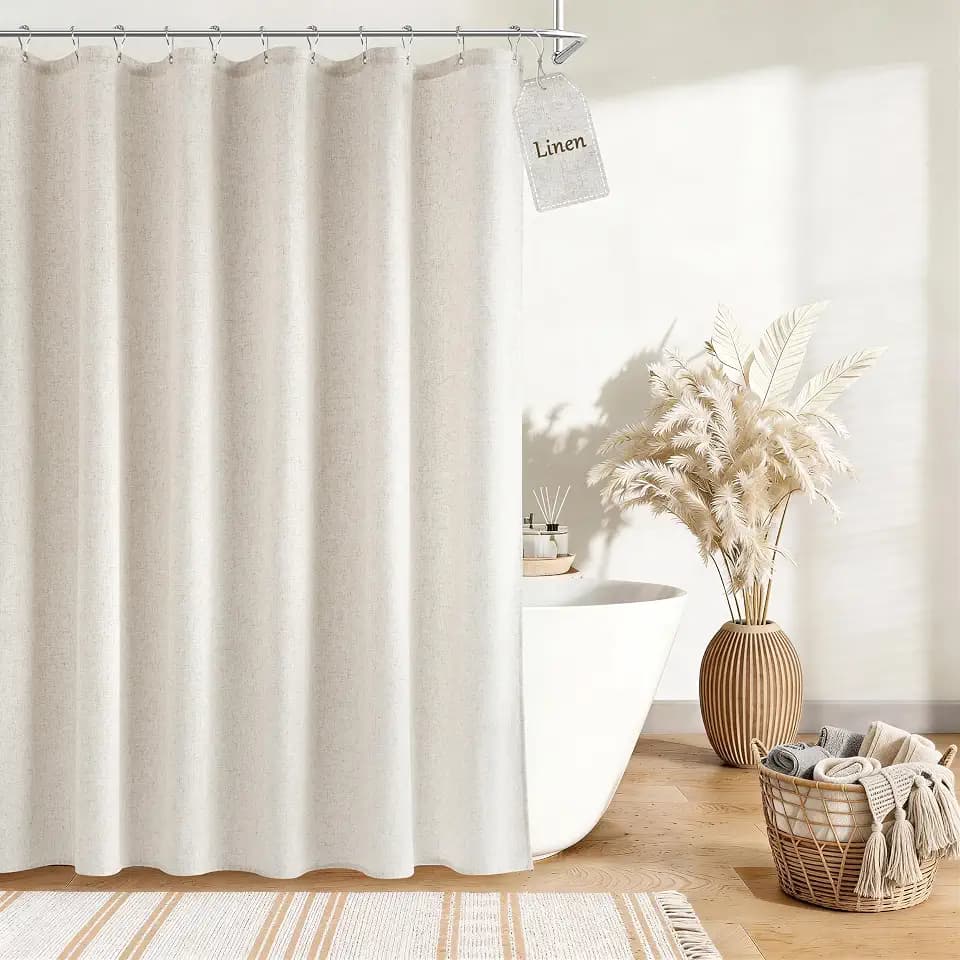 Nanspring Linen Shower Curtain for Bathroom 72x72 Inch 1 Panel Cream Beige