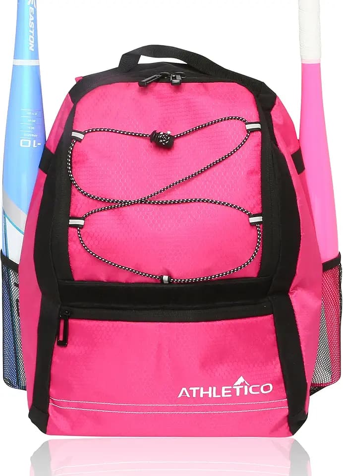 Athletico Youth Baseball Bag - Bat Backpack for Baseball, T-Ball & Softball Equipment & Gear | Holds Bat, Helmet, Glove | Fence Hook