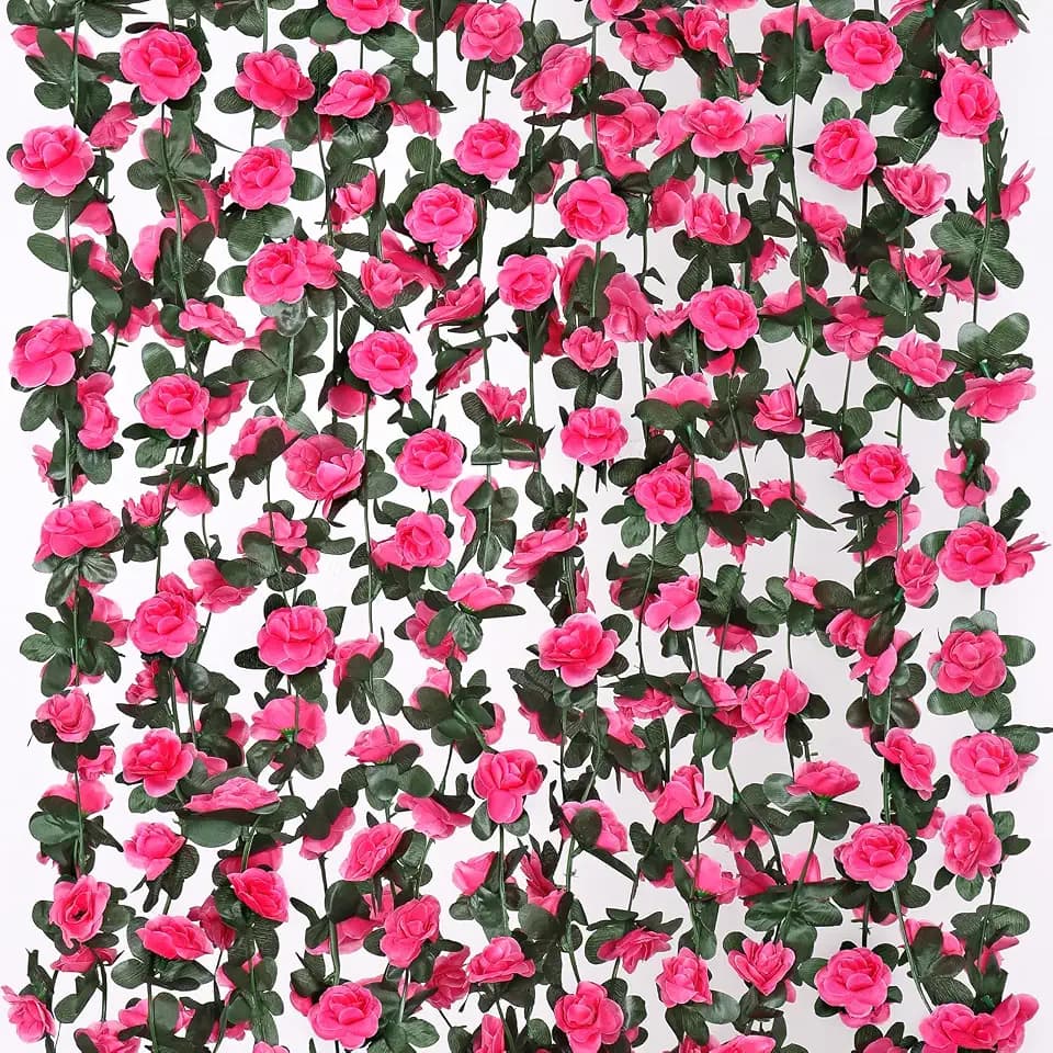 9 Pack 72 FT Artificial Flower Garland Fake Hot Pink Roses Vines Flowers
