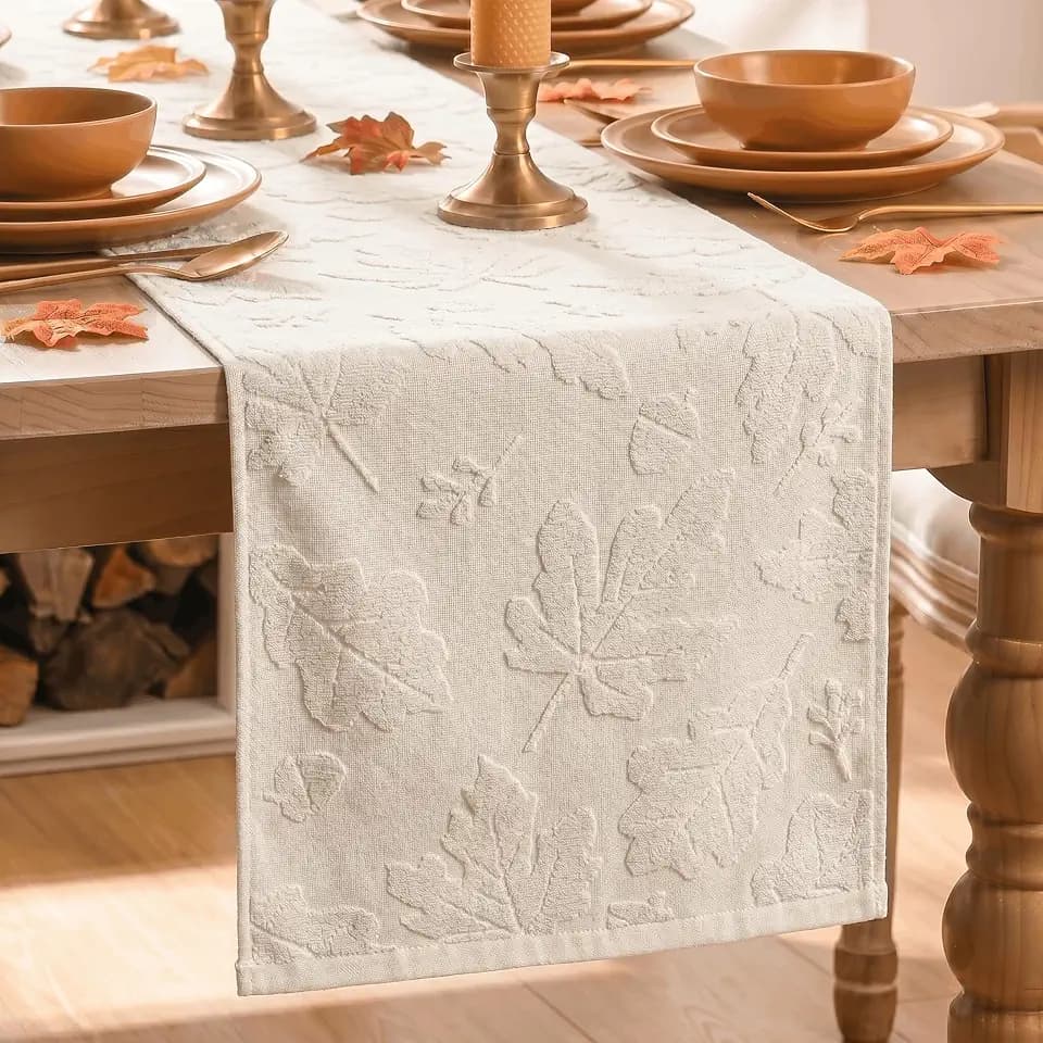 Artoid Mode Beige Soft 3D Jacquard Fall Table Runner 13x72 Inch