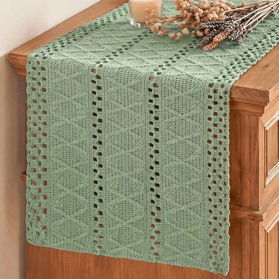 Artoid Mode Light Green Woven Farmhouse Hollow Table Runner 12x72 Inch