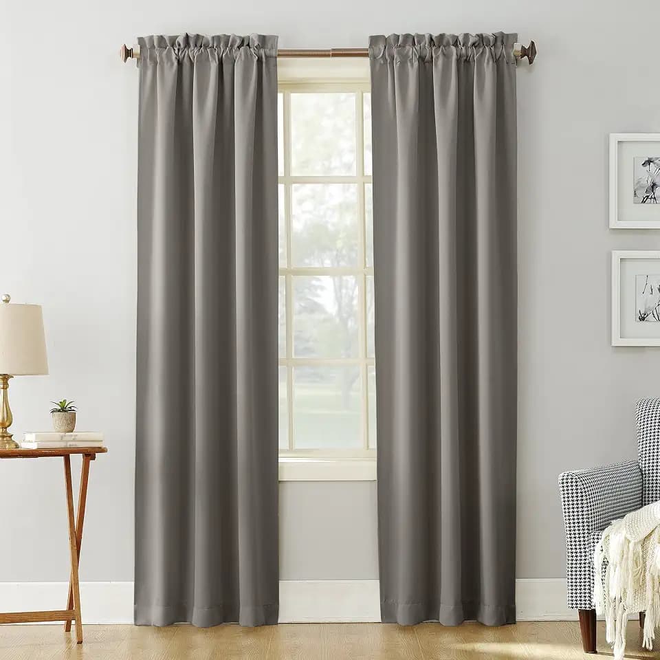 Sun Zero Easton Energy Saving Blackout Rod Pocket Curtain Panel, 40" x 63", Gray