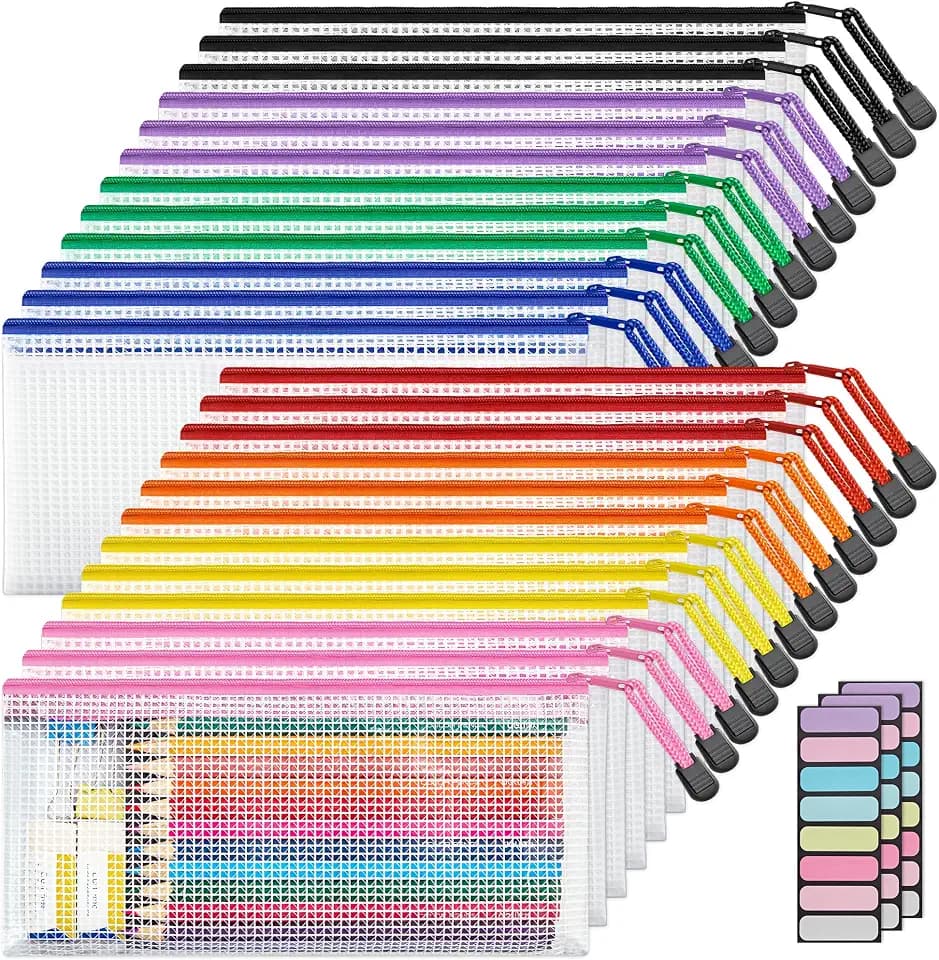 JARLINK A6 Size Mesh Zipper Pouch Bags, Waterproof Pencil Pouches, 24 Pack