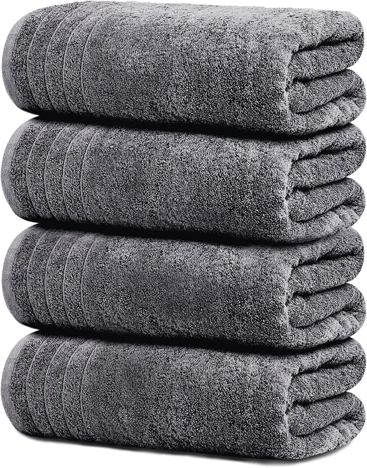 Tens Towels 4 Piece Extra Large Bath Towels 30 x 60 Inches, Dark Grey