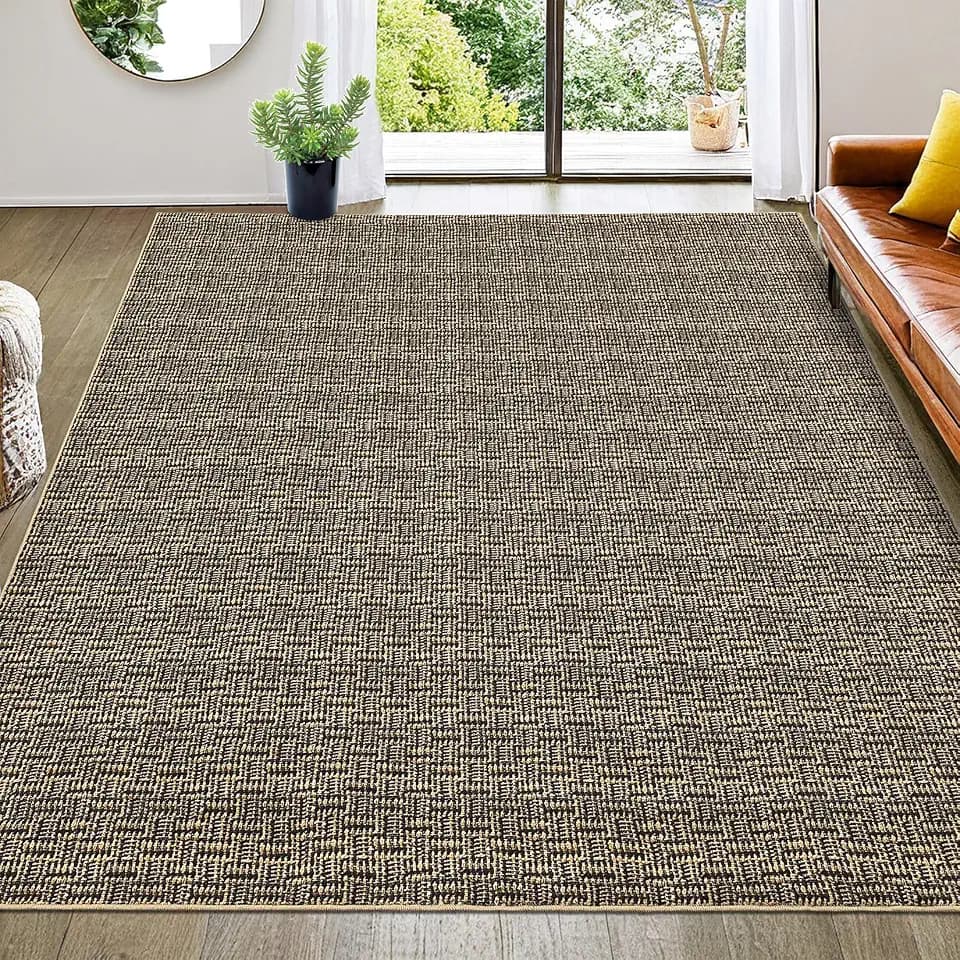GlowSol Washable Rugs 10x13 Rug for Living Room Rustic Solid Rug Soft Bedroom Rug Large Braided Rug Farmhouse Rug Non Slip Throw Rugs Non Shedding Stain Resistant Rug for Dining Room Home Office Brown