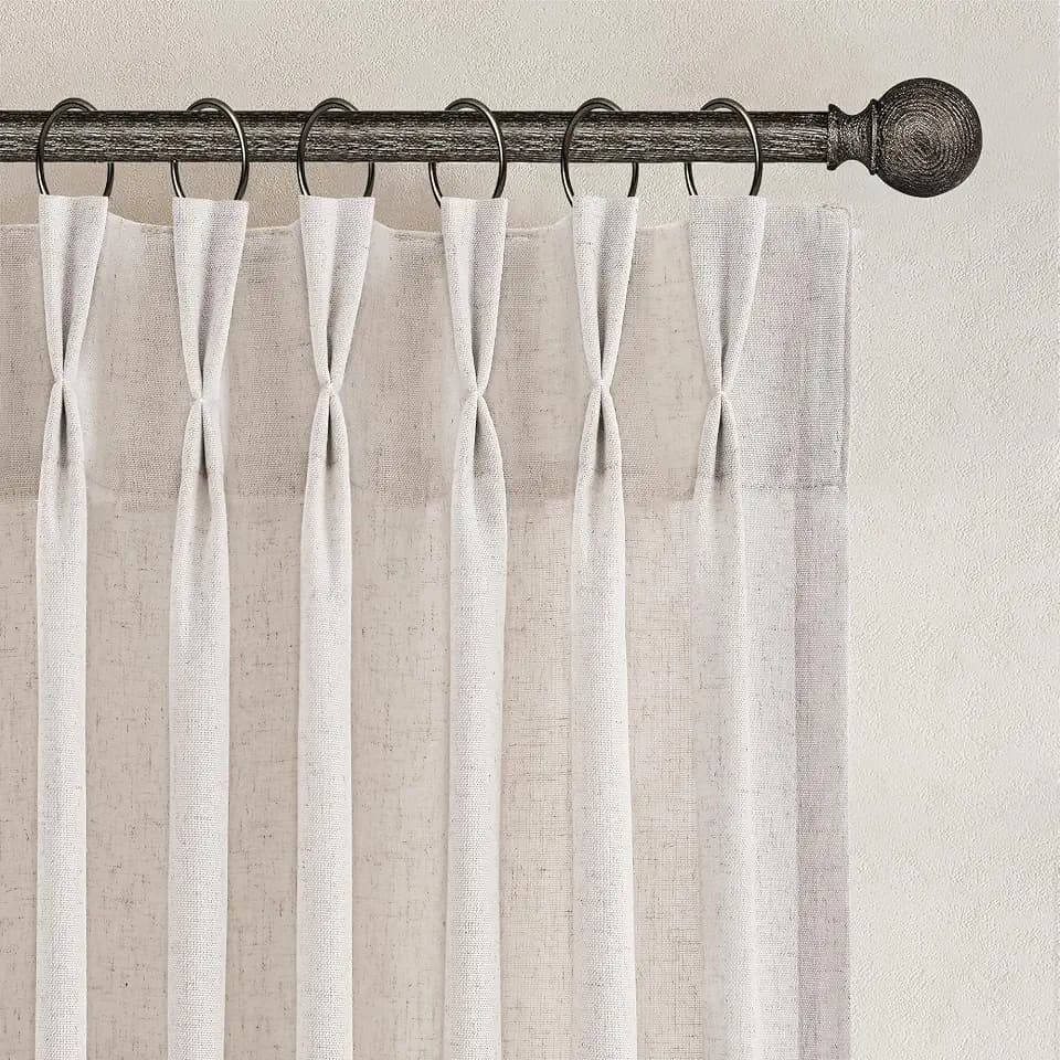 Joywell Extra Long Linen Pinch Pleated Curtains 120 Inches Natural Cream
