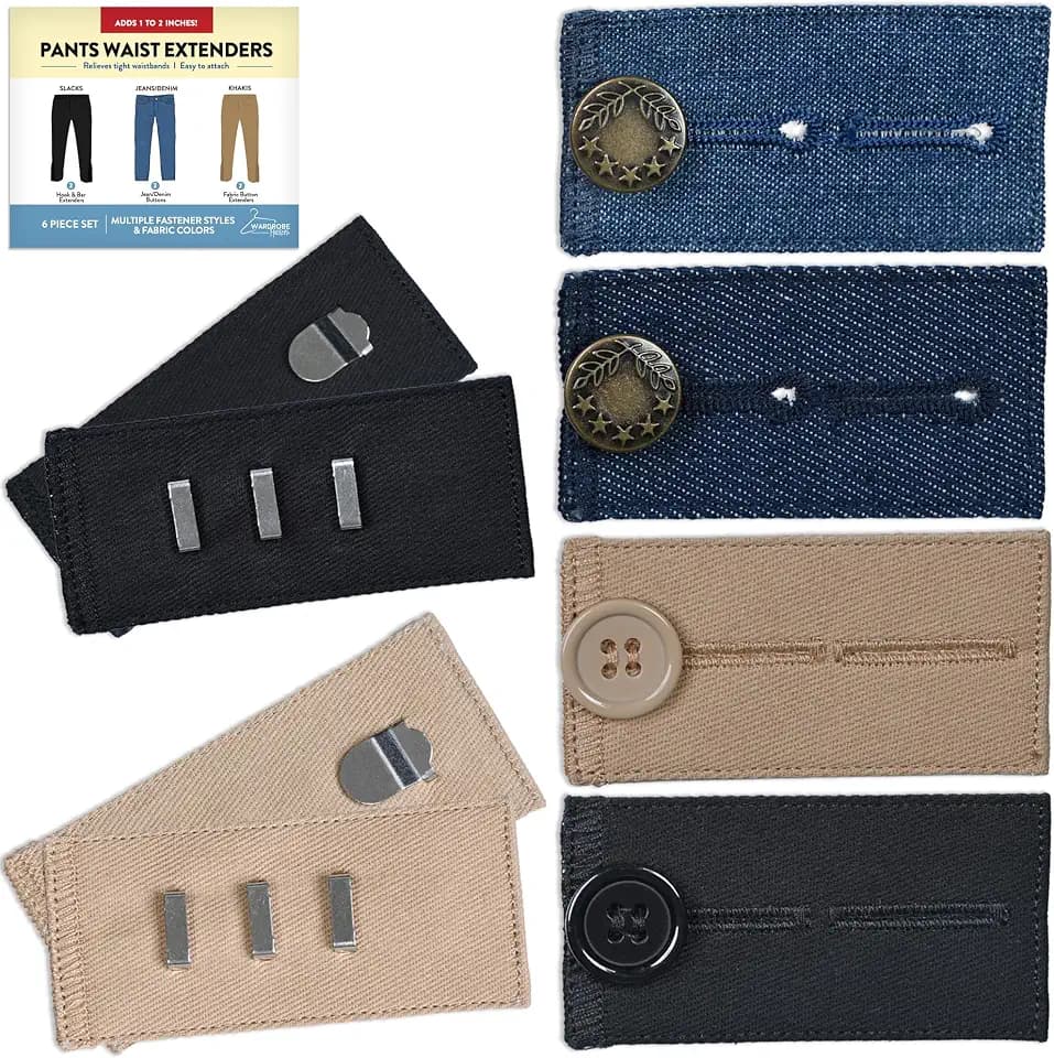Pants Waist Button Extenders for Men and Women (6-Piece Multiple Styles)