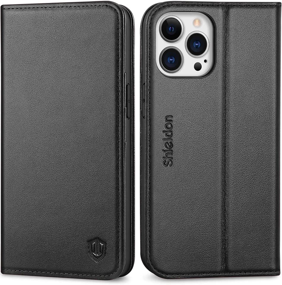 SHIELDON Echtleder Hülle für iPhone 13 Pro 6,1", Schwarz