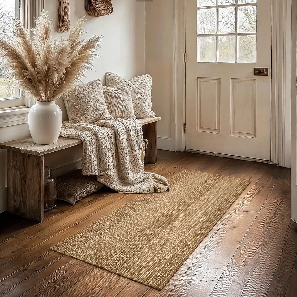 MatEssenz 2x5 Cotton Blend Runner Rug, Machine Washable Boho Woven Hallway Rug, Non-Shedding Indoor Floor Mat for Kitchen, Laundry & Entryway
