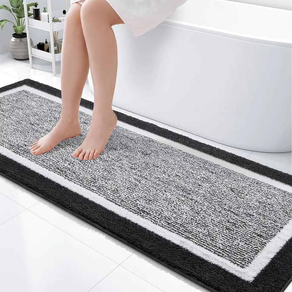 OLANLY Bathroom Runner Rugs 70x24, Extra Long Bath Mats for Bathroom, Black